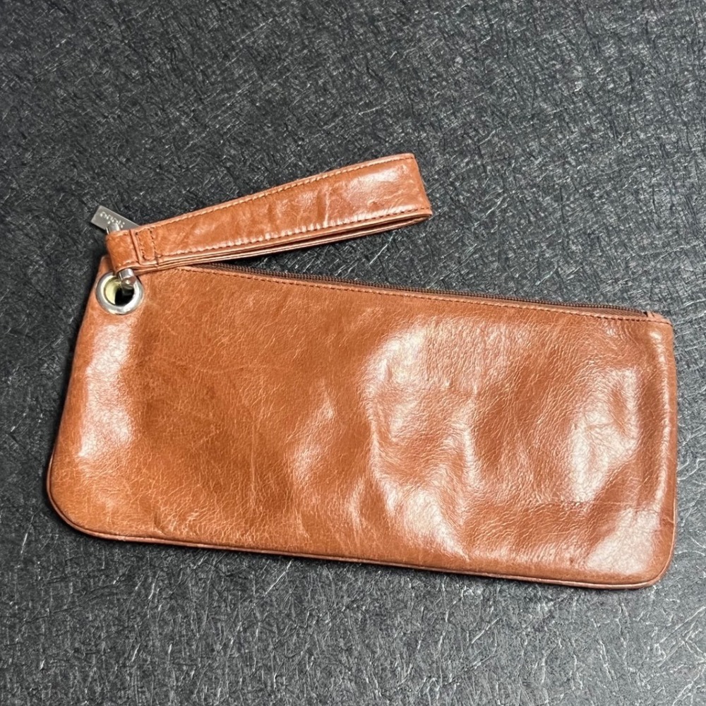 Hobo International Leather Wristlet Clutch Bag Cognac Brown - Picture 5 of 10